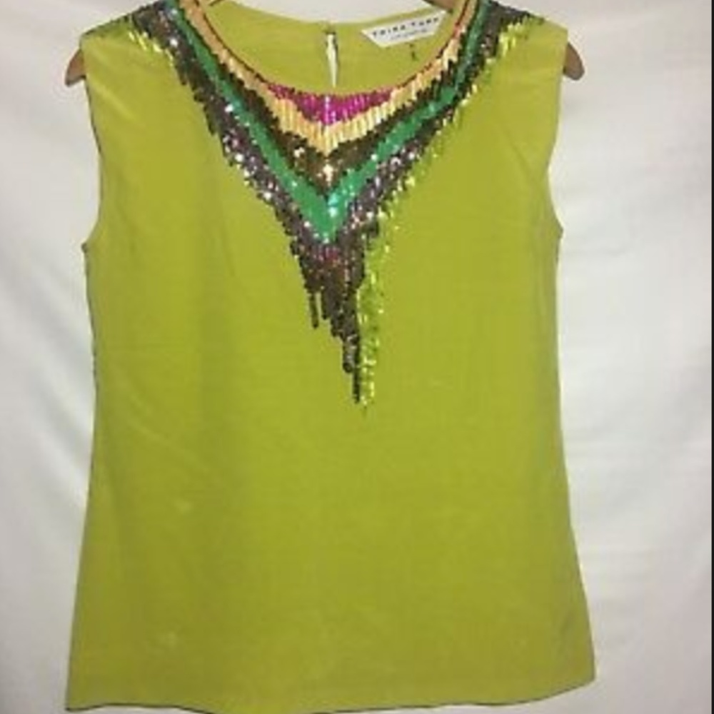 Trina Turk Sleeveless Silk Sequin Top S